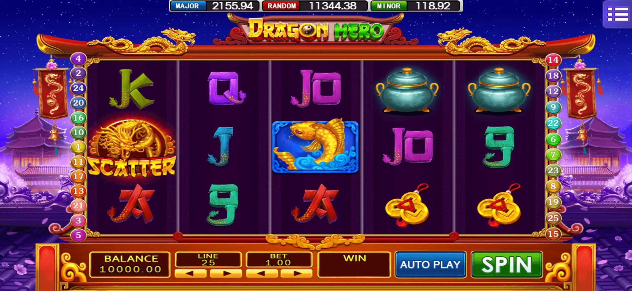 MEGA888 Dragon Hero Slot Game Interface – Chinese Fire Legend Theme