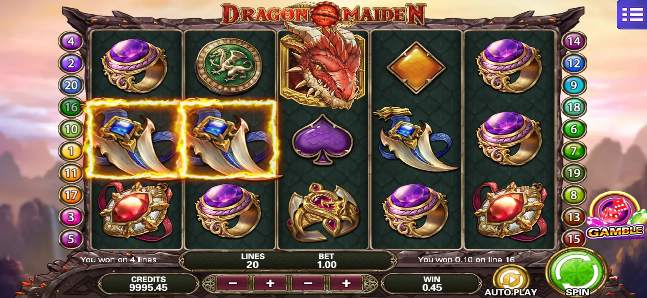 MEGA888 Dragon Maiden Slot Game Interface – Fire Queen Wilds