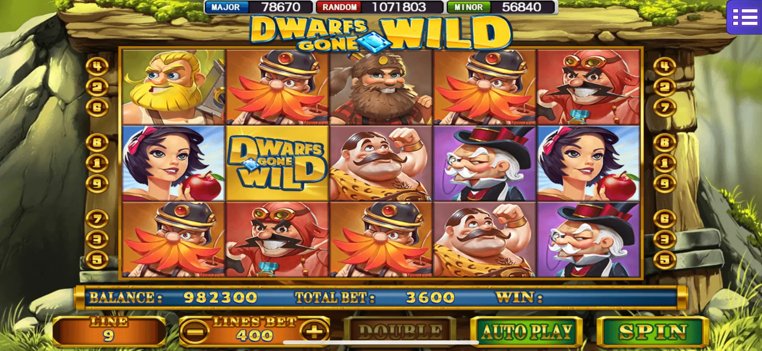 MEGA888 Dwarfs Gone Wild Slot Game Interface – Magical Forest Theme