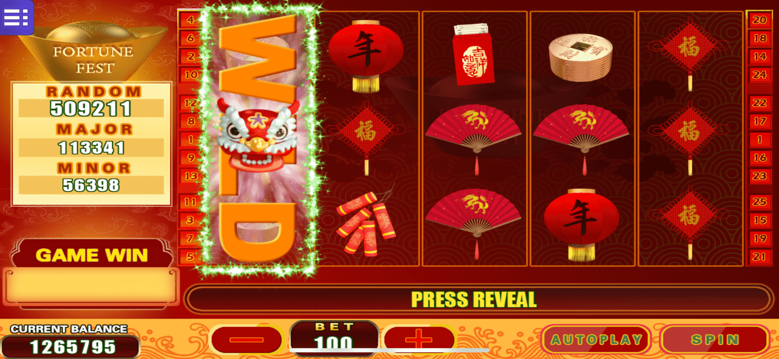MEGA888 Fortune Fest Slot Game Interface – Lanterns and Fireworks Theme