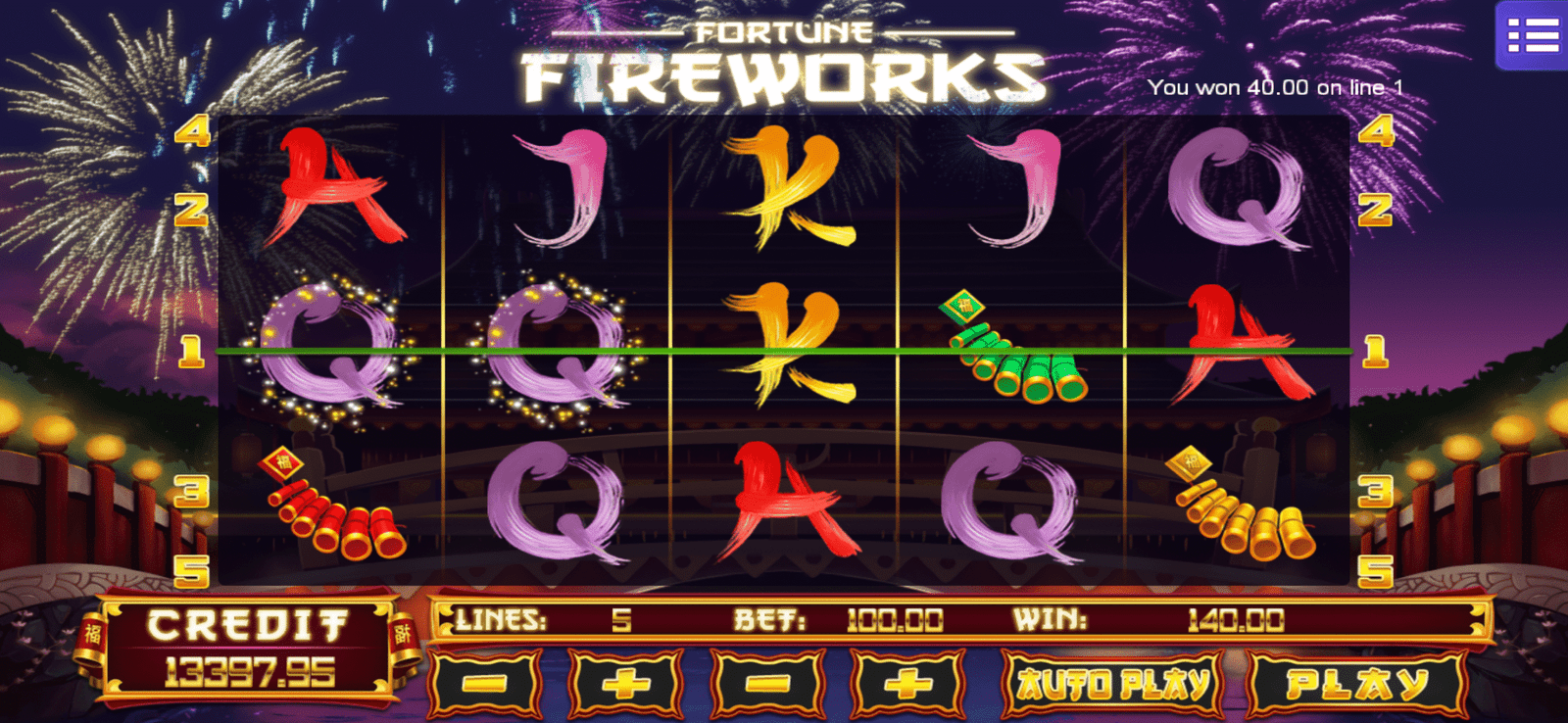 MEGA888 Fortune Fireworks Slot Game Interface